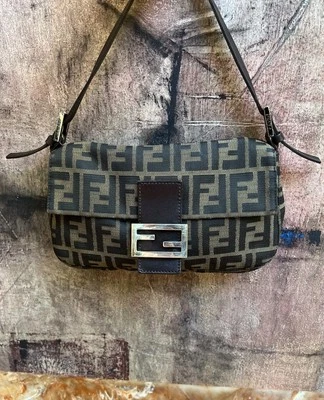 FENDI Zucca Canvas Mamma Baguette Shoulder Bag Brown Black Auth - Image 1 of 4