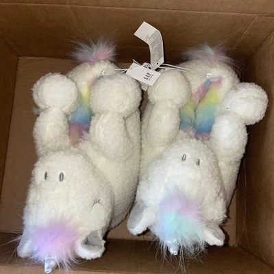 Chinelos Gap Fuzzy unicórnio criança meninas tamanho 1-2 marfim falso sherpa interior - Imagem 1 de 4