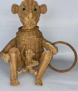 Vintage Geldbörse Affe aus Weidengeflecht mit Baby 50’er Jahre - Bild 1 von 7