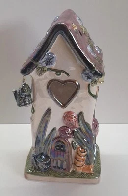 Tea Light Candle Holder Watering Can Lantern Cream Purple Blues Green - Image 1 of 4