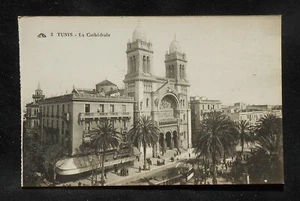 1910s La Cathedrale Cathedral Trams Tunis Tunisia Postcard - Picture 1 of 1