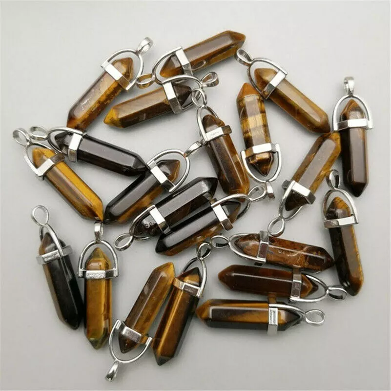 Wholesale 24pcs Natural Tiger Eye Stone Hexagonal Pendulum Pendant Pendant Bead - Image 1 of 1