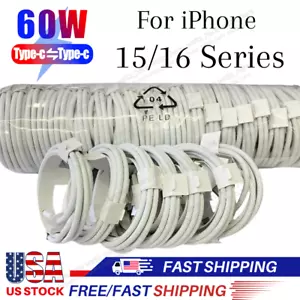 For iPhone 15 16 Pro USB-C to USB-C Cable Fast Charger Lot Type C Charging Cord - Picture 1 of 11