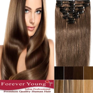 Forever Young Full Head Clip in 100% Human Hair Extensions All Colours 70g - 80g - Picture 1 of 21