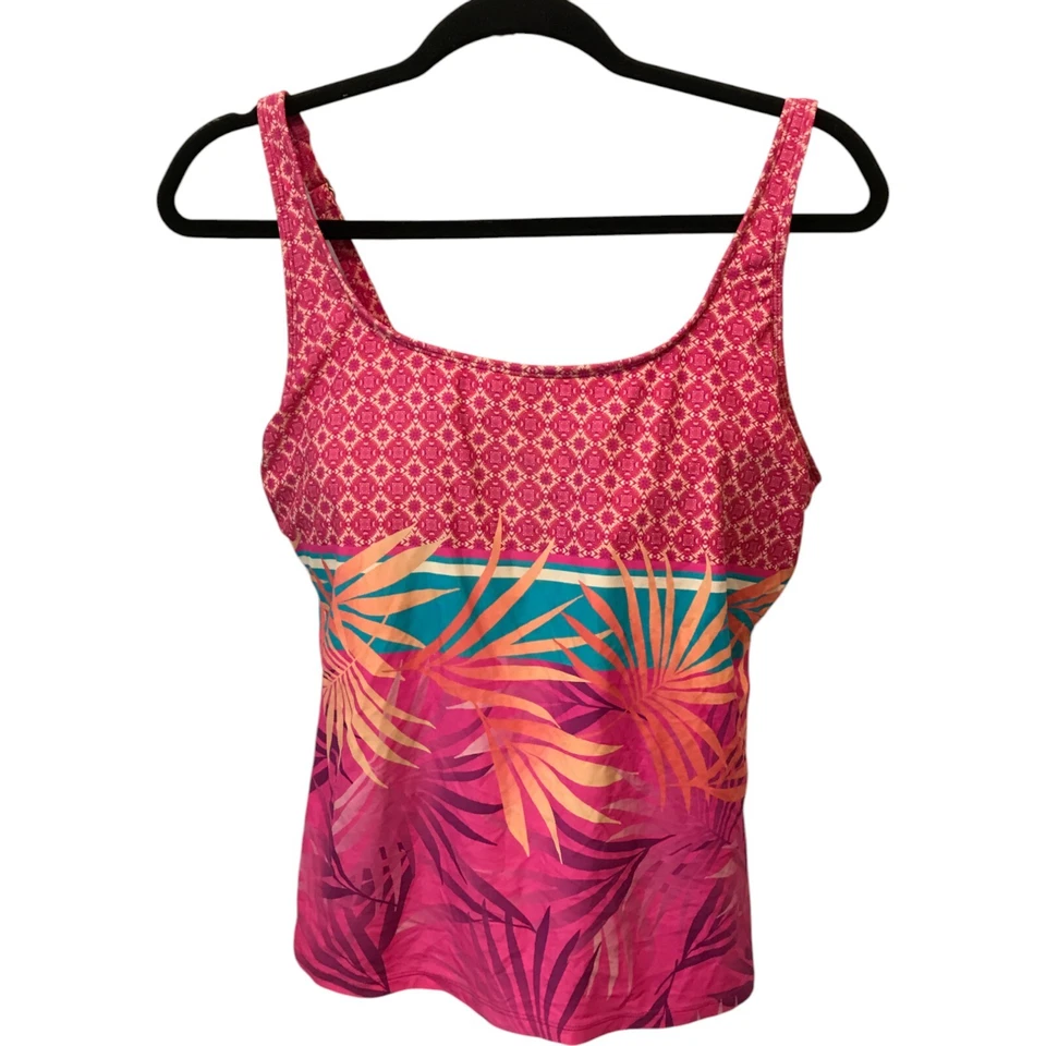 Camiseta Tankini Beach House Mujer 12 Rosa Patrón Tropical Correa Ajustable Acolchada Foto 1 de 4