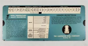 Carpenter Steel Company 1962 Rechenschieber Diagramm Legierungseigenschaften Mel-Trol-Verfahren - Bild 1 von 8