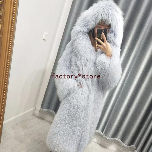 Abrigo de piel de oveja mongola real para mujer Abrigo de piel de lana con capucha Abrigo de invierno Disfraz  Foto 1 de 4