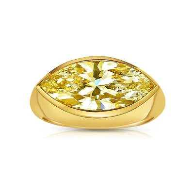 Anillo de compromiso solitario conjunto bisel diamante cultivado en laboratorio corte marquesa amarillo de 3,39 quilates Foto 1 de 4