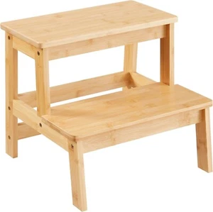 Bamboo Step Stools for Adults Kids, 2 Step Stool for Kichen/Bathroom/Bedsid - Picture 1 of 4