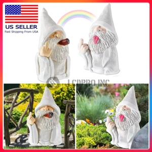 Weißer Zauberer Wichtel Mittelfinger Garten Rauchen Hof Rasen Ornament Statue Deko - Bild 1 von 16