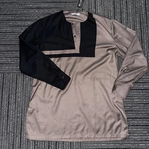 Sea And Alp African Fashion Long Sleeve Shirt Top Mens Size XL Blk/bro 2 Button - Picture 1 of 6