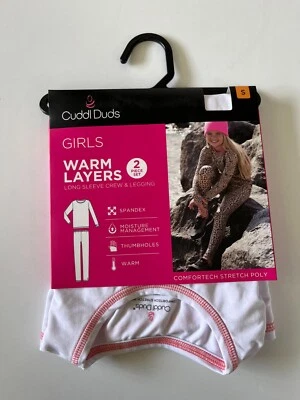 NWT Cuddle Duds Girls SM 6/6x White Warm Layers Long Sleeve Crew Top & Leggings - Image 1 of 2