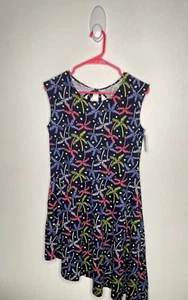 Cat & Jack Tropical Dress Girl Size XL 14-16 Neon Palm Tree Cap Sleeve Aysmetric - Picture 1 of 4
