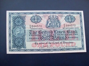 The British Linen Bank: 1961 One About Uncirculated £1 Banknote. - Picture 1 of 2