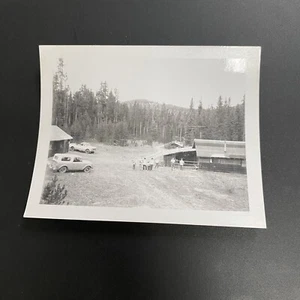 Vintage Snapshot Photo Family Mountain Ranch Camping Homestead Black And White - Picture 1 of 2