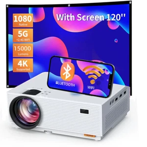 4K Projector 5G WiFi Bluetooth 32000LM 1080P HD Movie Home Theater+120" Screen - Picture 1 of 9