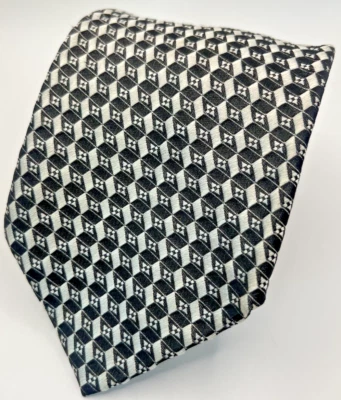 Corbata para hombre Oliver By Valentino tejida seda blanco y negro a cuadros vintage Foto 1 de 4