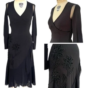 VINTAGE SHIRT PASSION ITALIA Long Sleeve Embroidered Ruffle Midi Dress in Black - Picture 1 of 15