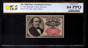 25c CENT FIFTH ISSUE FRACTIONAL NOTE CURRENCY FR.1309 SHORT KEY PCGS B CU 64 PPQ - Picture 1 of 4