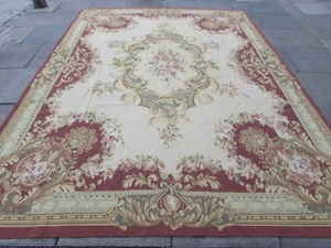 Vintage Hand Made French Design Wool Maroon Large Original Aubusson 367X271cm - Picture 1 of 12