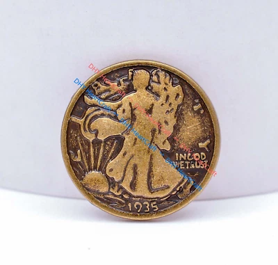 5X WALKING LIBERTY BRASS LEATHERCRAFT BELT METAL COIN CONCHO 1-1/8" SCREW BACK - Image 1 of 4