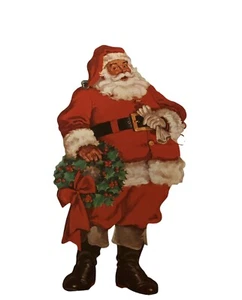 Vintage Christmas Santa Claus Holding Wreath Die Cut Wall Decor 14” 2 Sided EUC - Picture 1 of 2