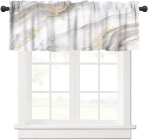 White Grey Marble Window Valance Curtain, Abstract Modern Luxury Ink Texture - Picture 1 of 12