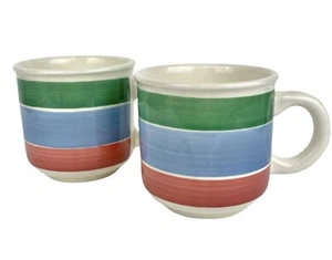 FURIO ☆ Hecho en Italia ☆ Juego de 2 tazas de café a rayas pastel ☆ Verde Azul Rosa - Imagen 1 de 6