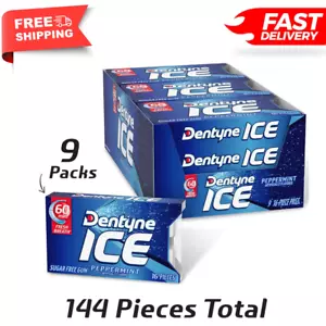 Dentyne Ice Peppermint Sugar Free Gum, 9 Packs of 16 Pieces - (144 Total Pieces) - Picture 1 of 7