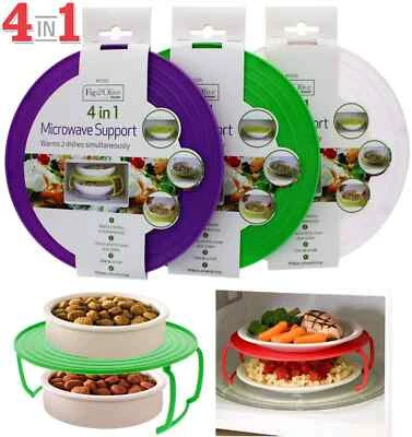 4 in 1 Microwave Support Plastic Food Dish Plate Stand Stacker Tray Heat Warmer - Image 1 of 4