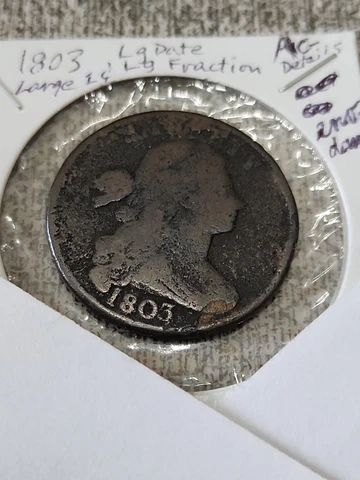 1803 Draped Bust Cent AG Details Env Dam Cover