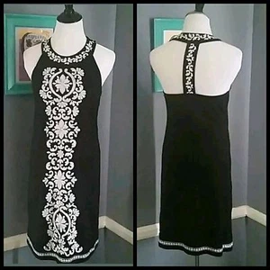 $129 INC Black White Embroidered Embellished Halter Sleeveless Dress ~ S M3020 - Picture 1 of 12
