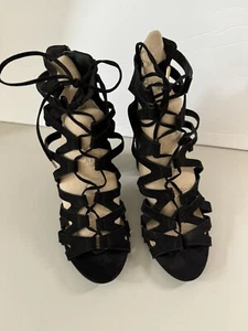 Forever 21 Women's Black Faux Suede Lace Up Cutout Gladiator Heels Sandals 9 - Picture 1 of 7