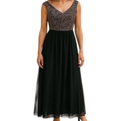 Candalite Womens Maxi Dress Black Lace Gold Sequin Tutu Sleeveless Scoop Size S - Image 1 of 4