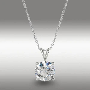 2 Ct Round Brilliant Cut GRA MOISSANITE 16+2 Solid 14k White Gold Necklace GIFT - Picture 1 of 6