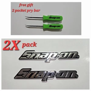 2PK SNAP ON TOOL BOX LOGO EMBLEM Chrome Plastic Badge Decal 8"+2 Green Pry Bar ! - Picture 1 of 12
