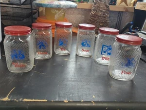 6 Vintage Hazel Atlas Hoosier Textured Glass Spice Pepper Sugar Tea Shakers  - Picture 1 of 9