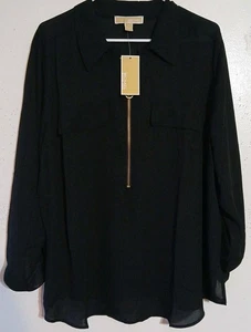 Michael Kors Woman's Blouse Black W/Gold Tone Front Zipper  Size 2X - Picture 1 of 9
