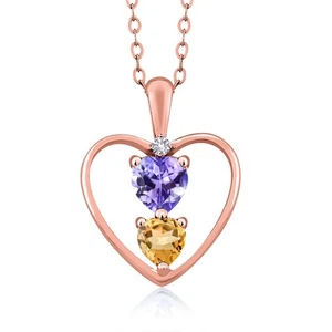 18K Rose Gold Plated Silver Tanzanite Citrine and White Created Sapphire - Picture 1 of 3