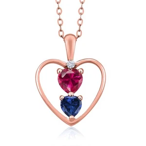 18K Rose Gold Plated Silver Created Ruby Created Sapphire and White Moissanite - Picture 1 of 4