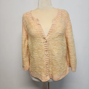 J.jill Leinenmischung Tweed Strickjacke Gr. XL orange kastig 3/4 Arm reif Herbst - Bild 1 von 14