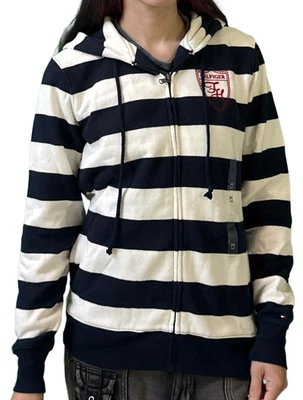 Tommy Hilfiger Suéter Sudadera con Capucha Rayas Marfil y Azul Marino Mujer Talla M Foto 1 de 2