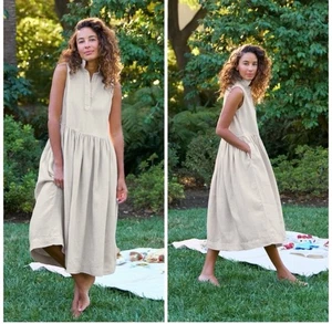 FRANK & EILEEN Daphne Sleeveless Popover Dress Linen In Sand Size Medium - Picture 1 of 9