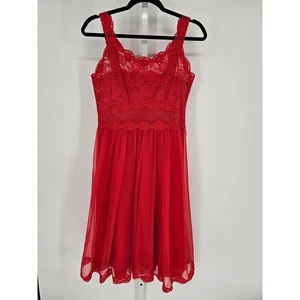 Vintage 1950s Shadowline Womens Sz 36 All Nylon Nightgown Red Lace Sexy - Picture 1 of 5