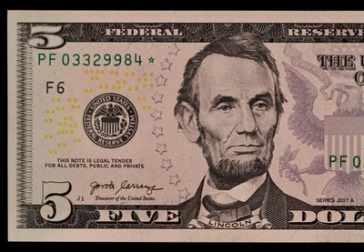 $5 2017A Gem CU Star Federal Reserve Note PF03329984* 640K Run 2 series A five $ - Image 1 of 3