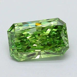 IGI Certified 2.09 Ct Radiant Lab Diamond VS1 Fancy Vivid Greenish Green Ring - Picture 1 of 13