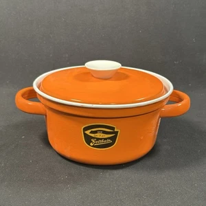 Kleiner Emaille-Kochtopf 2L Original DDR 70er Vintage Orange Ungenutzt m. Deckel - Bild 1 von 13