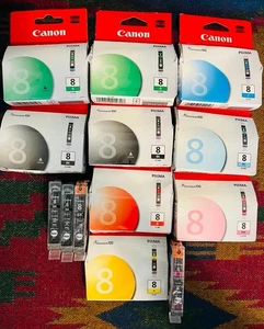 Canon CLI-8 8-Colors and 5 extra total 13 OEM NEW CANON cartridge LOT PIXMA INK - Picture 1 of 5