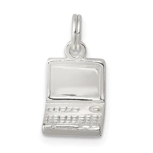 Sterling Silver 925 3-D Polished Laptop Computer Charm Pendant 0.79 Inch - Picture 1 of 5