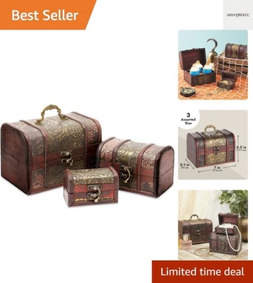 Элегантный деревянный сундук с сокровищами комплект - 3 коробки для гнездования с ручной резьбой цветочный D... - Изображение 1 из 4